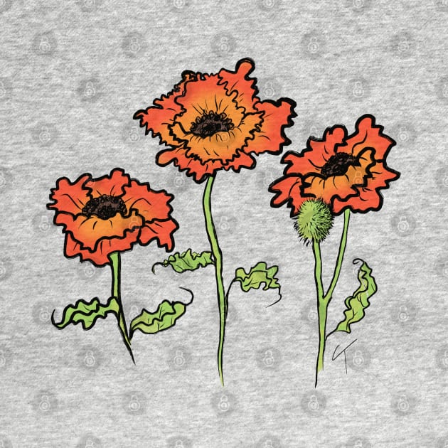 Colorful orange poppies by CarolineTaylorArt